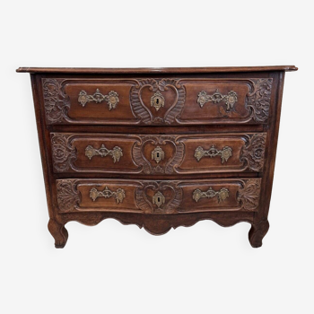 Curved Lyonnaise chest of drawers Louis XV period in solid walnut circa 1750