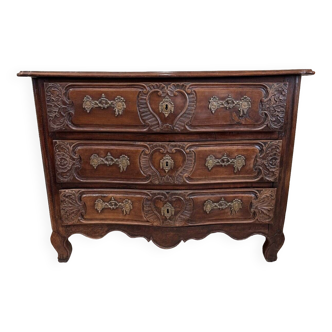Curved Lyonnaise chest of drawers Louis XV period in solid walnut circa 1750
