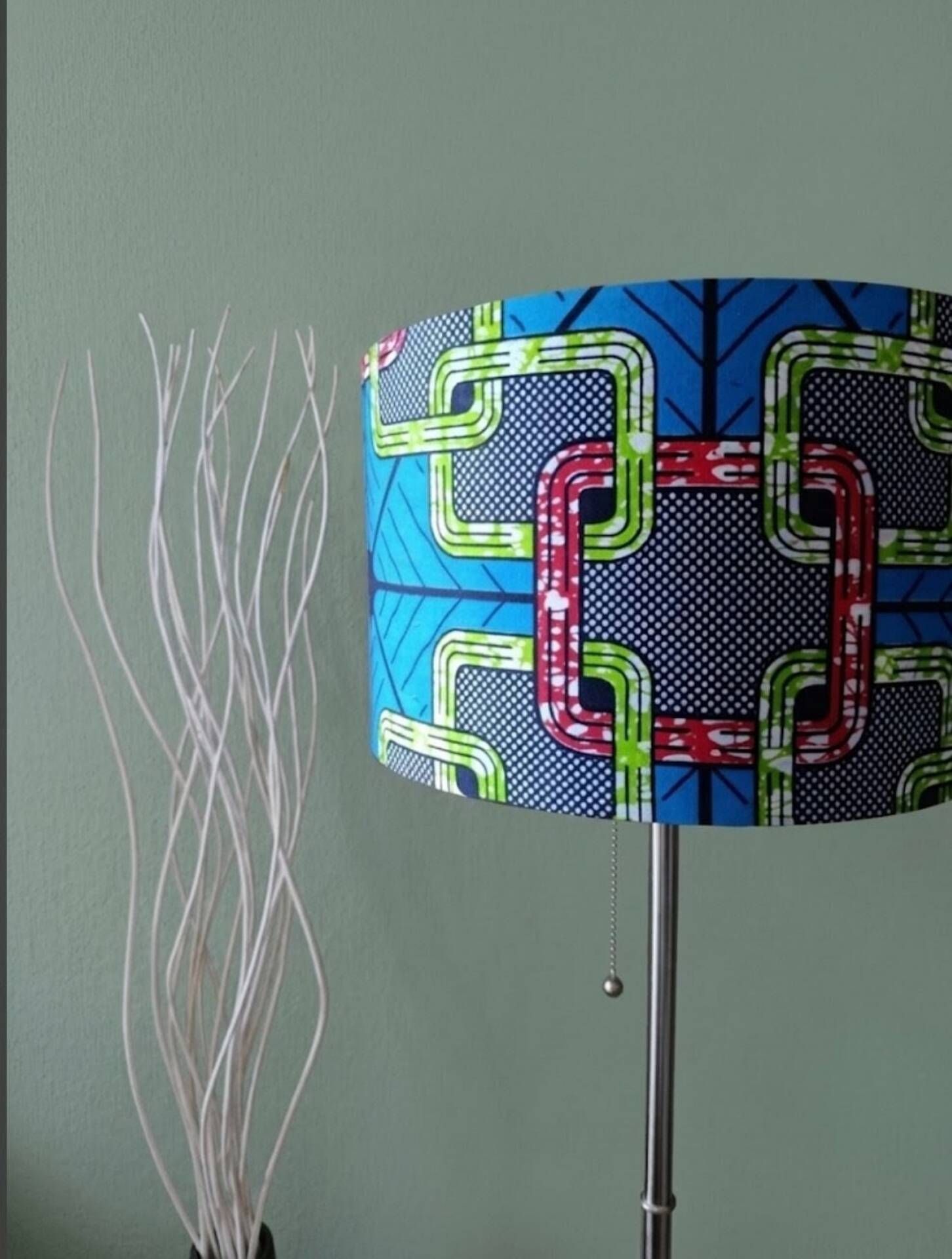 XL lampshade/suspension with printed ethnic graphic wax