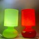 Pair glass table lamps red and green