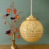 Vintage art deco globe pendant light in yellow and gold Clichy glass