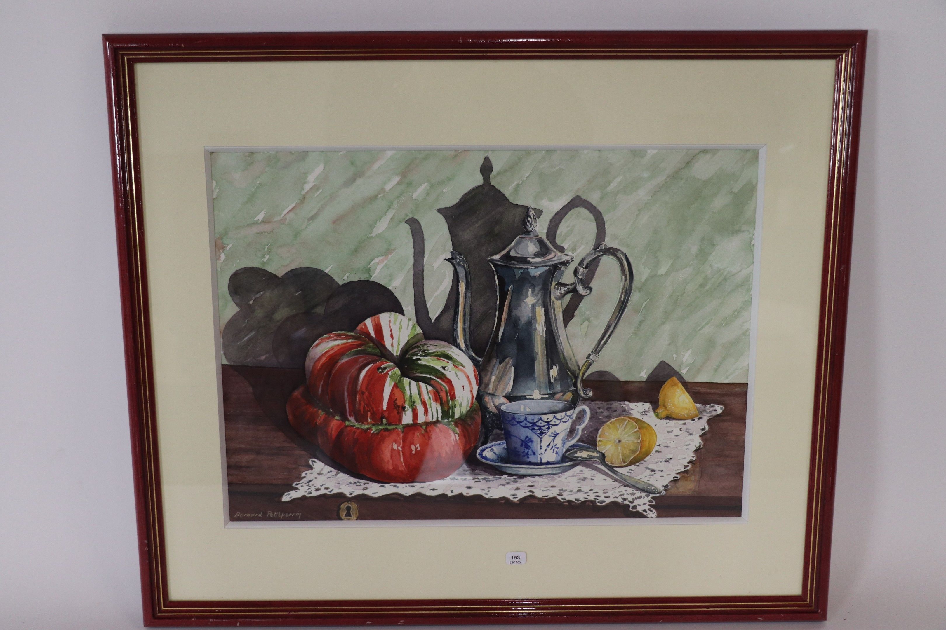 Still life at lunch, watercolor signed