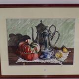 Still life at lunch, watercolor signed