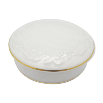 Boite en porcelaine de Sologne blanche et dorée