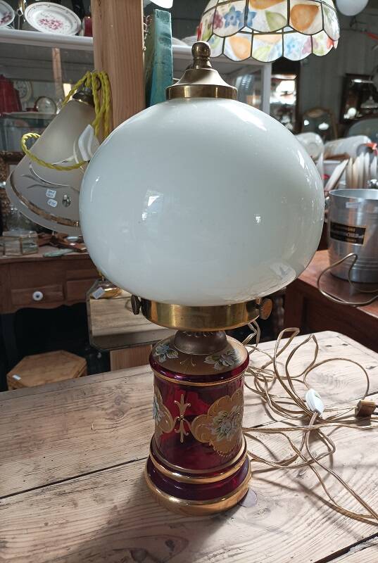 Living room lamp red glass opaline white