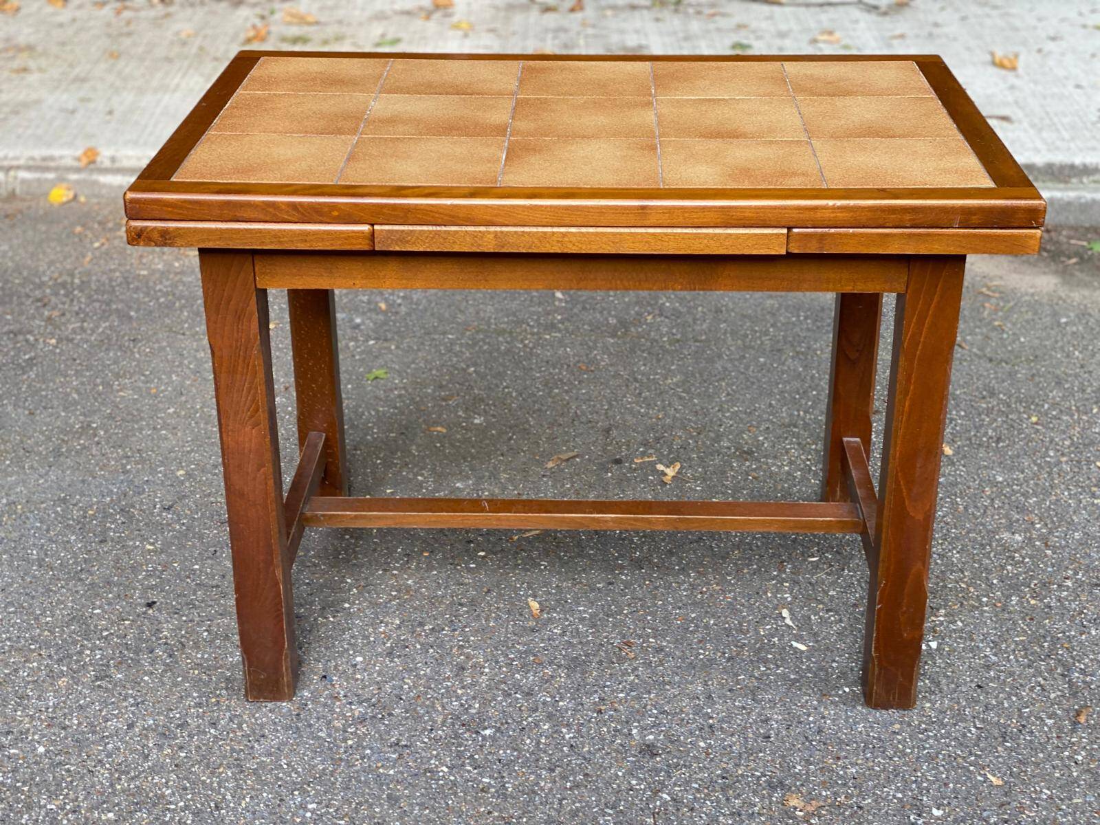 Farmhouse style solid wood and tile kitchen dining table