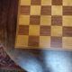 Pedestal table chessboard inlaid old pegs and staples