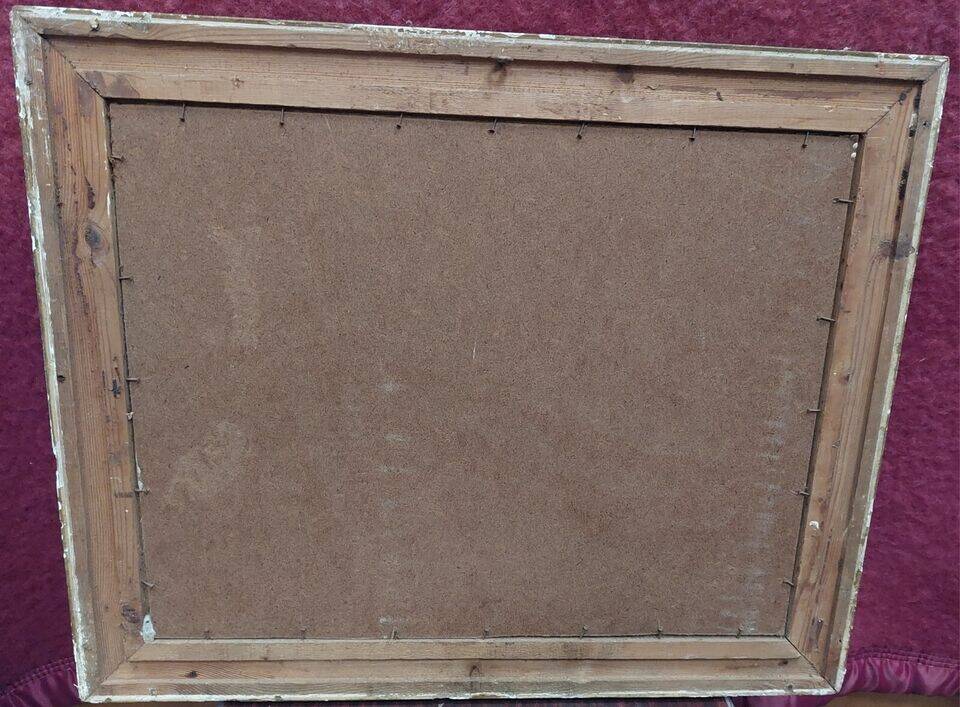 Oil on house mounted panel on the edge of the woods