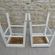Pair of wooden stools, white patina, circa 1950