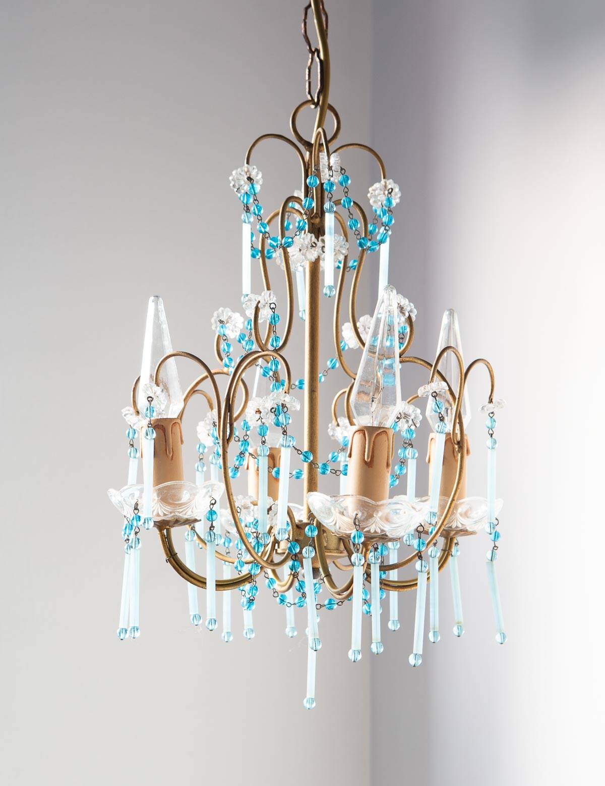 Lustre italien métal doré et bleu années 60
