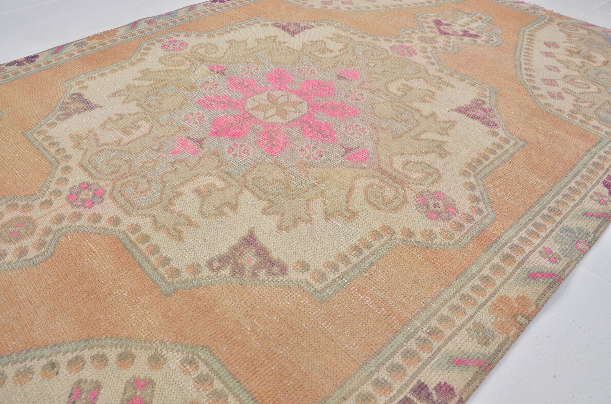 Orange & Beige Turkish Vintage Rug sku 2555