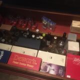 Coffee table with oak bottle and glass storage