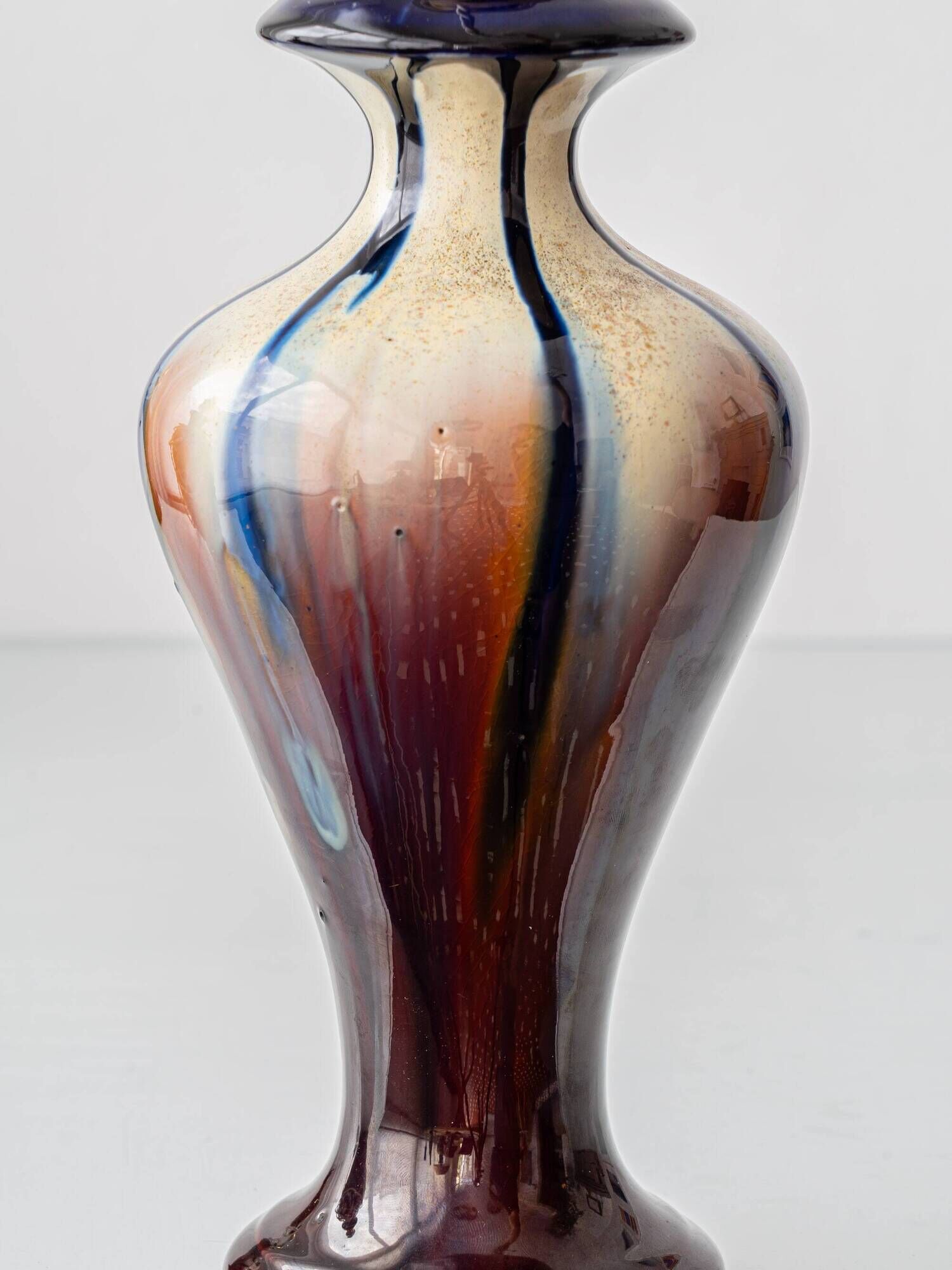Pair of Art Deco Ceramic Table Lamps, Flambé Glaze, Belgium, 1920s, New Lampshades