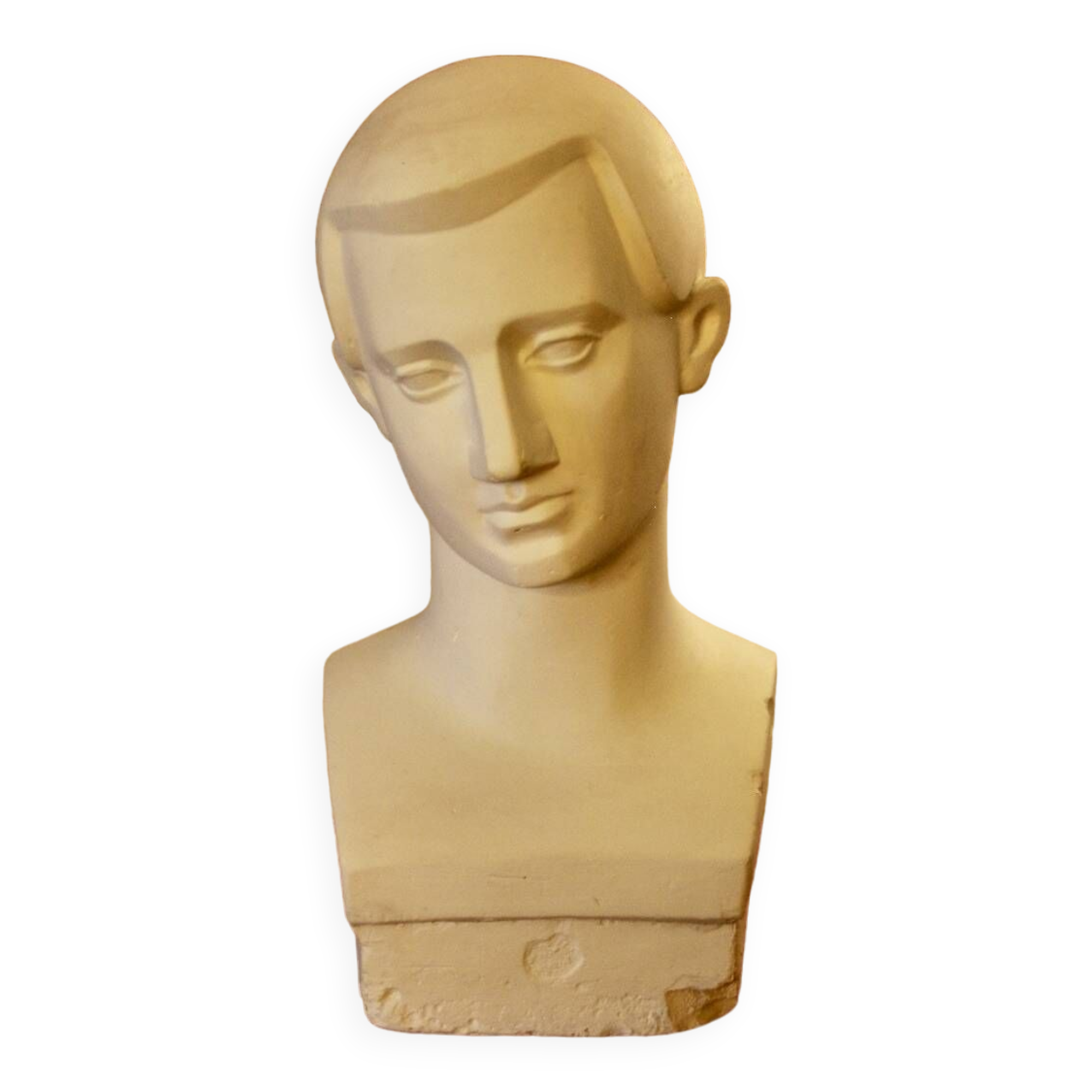 Art deco full plaster bust of a young man