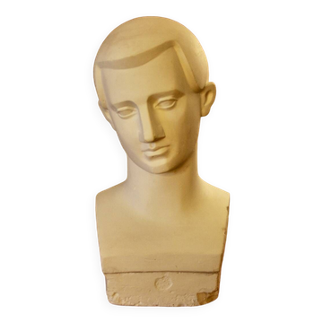 Buste art deco en platre plein d'un jeune homme