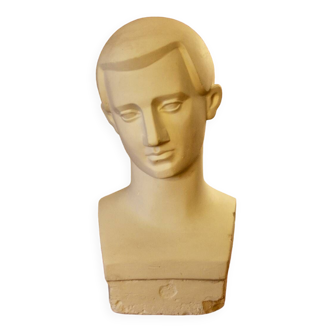 Art deco full plaster bust of a young man