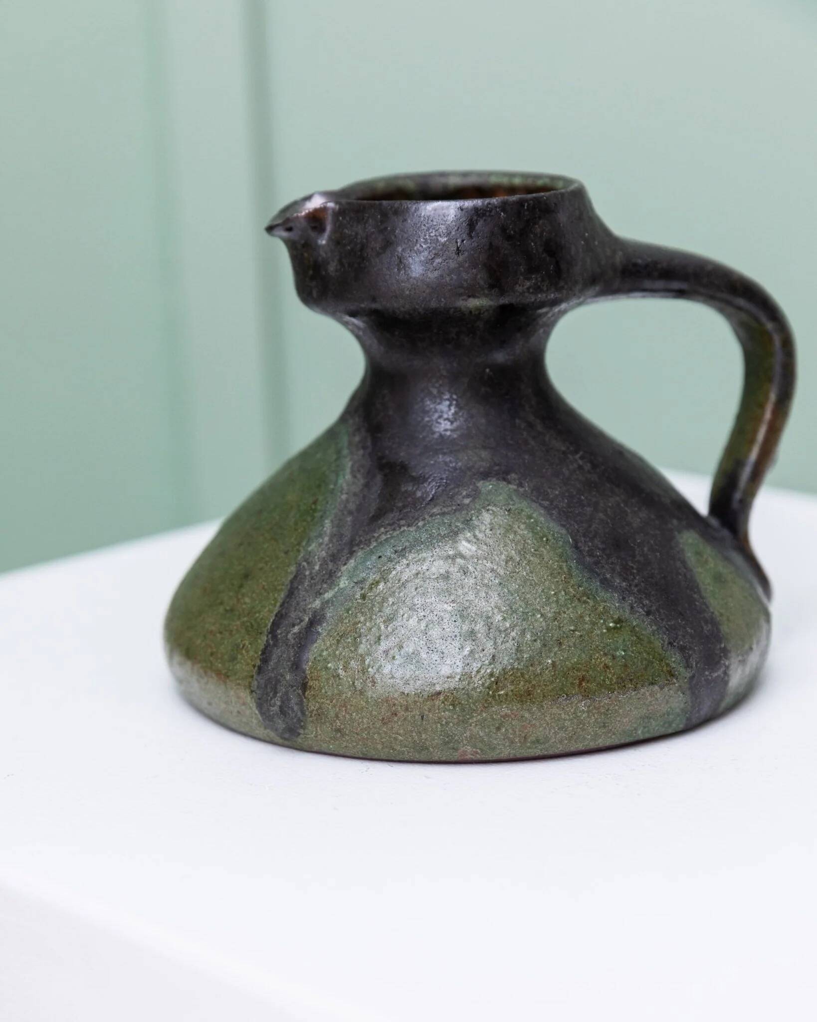 Vase en céramique fat lava vert-noir par Luise Duncker Studio, vintage des années 1970, milieu du siècle.