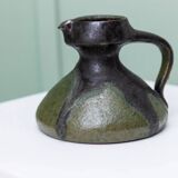 Vase en céramique fat lava vert-noir par Luise Duncker Studio, vintage des années 1970, milieu du siècle.