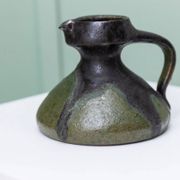 Green-Black Fat Lava Ceramic Vase by Luise Duncker Studio, Vintage 1970s Mid-Century