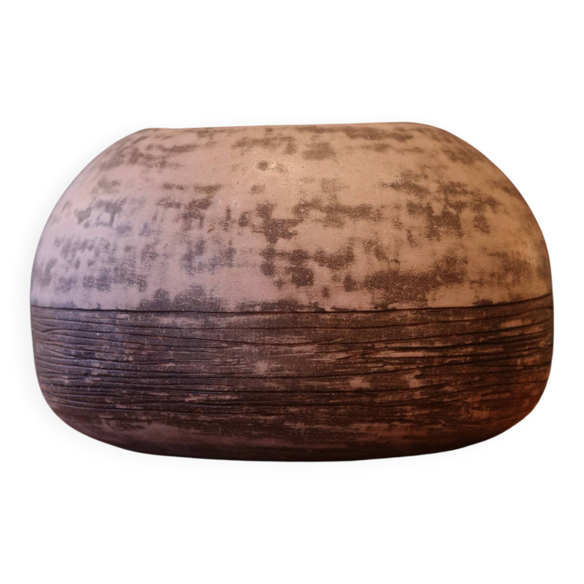 Vase boule en grès émaillé, tons gris-bleu nuancé, circa 1960