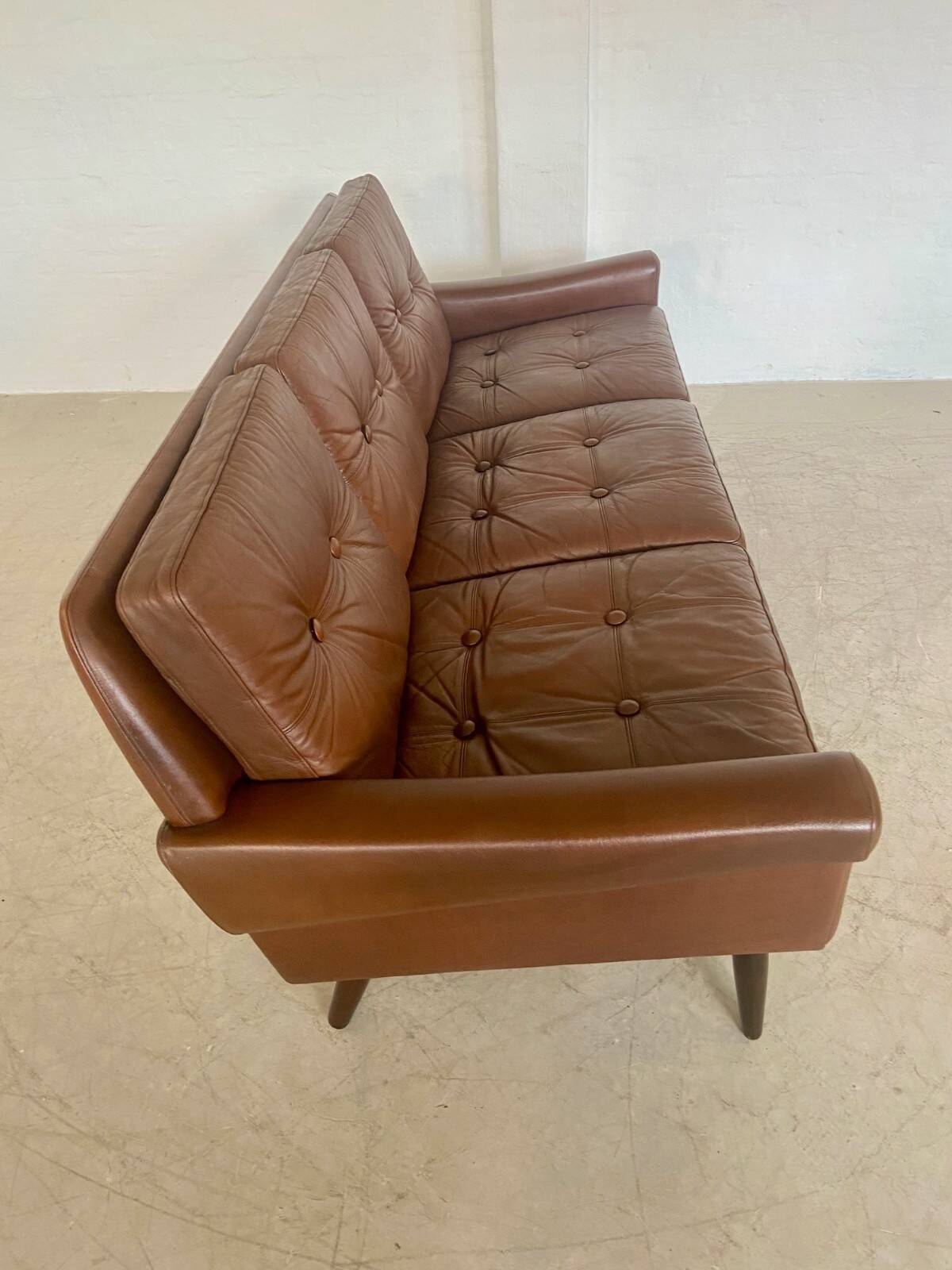 Vintage Danish retro Svend Skipper 3 person sofa in chestnut brown leather
