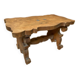 Antique Communion Bench Stool Carved Wood + Metal Monogram Early 20th Century