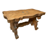 Antique Communion Bench Stool Carved Wood + Metal Monogram Early 20th Century