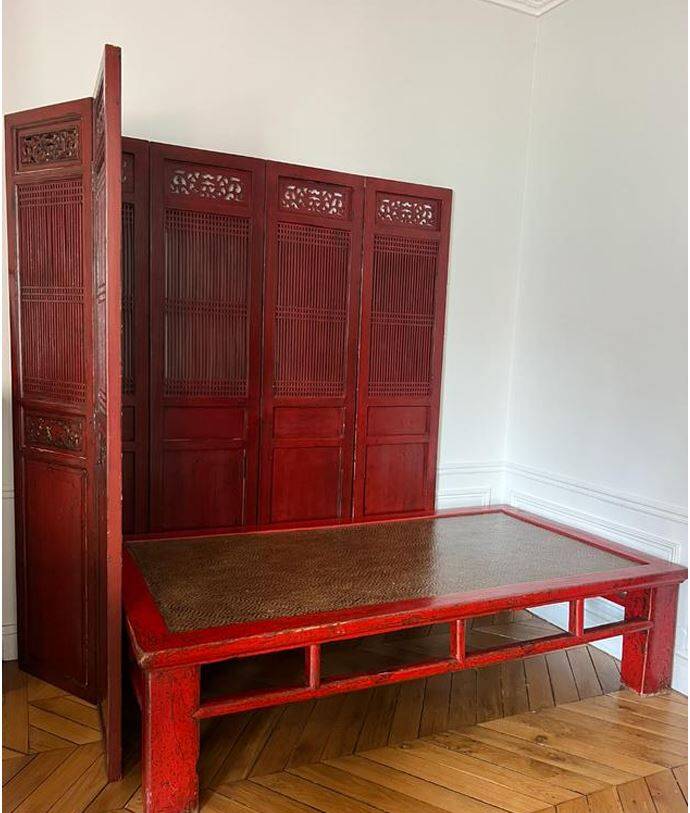 Vintage old opium bed in wooden rice straw cane