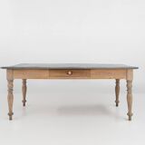 Table à manger rustique en pin français avec plateau en zinc, vers 1850
