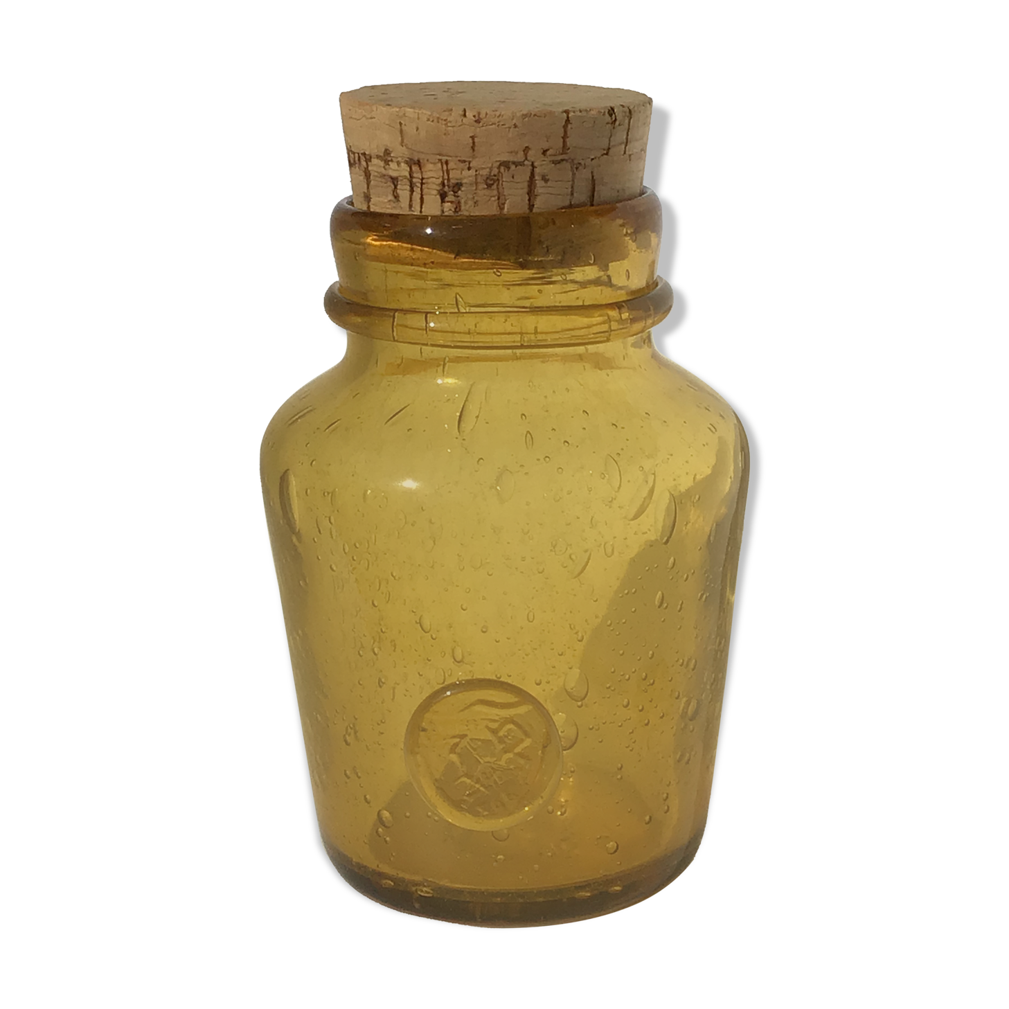Amber bubbled glass jar La Rochère