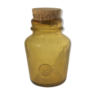 Amber bubbled glass jar La Rochère