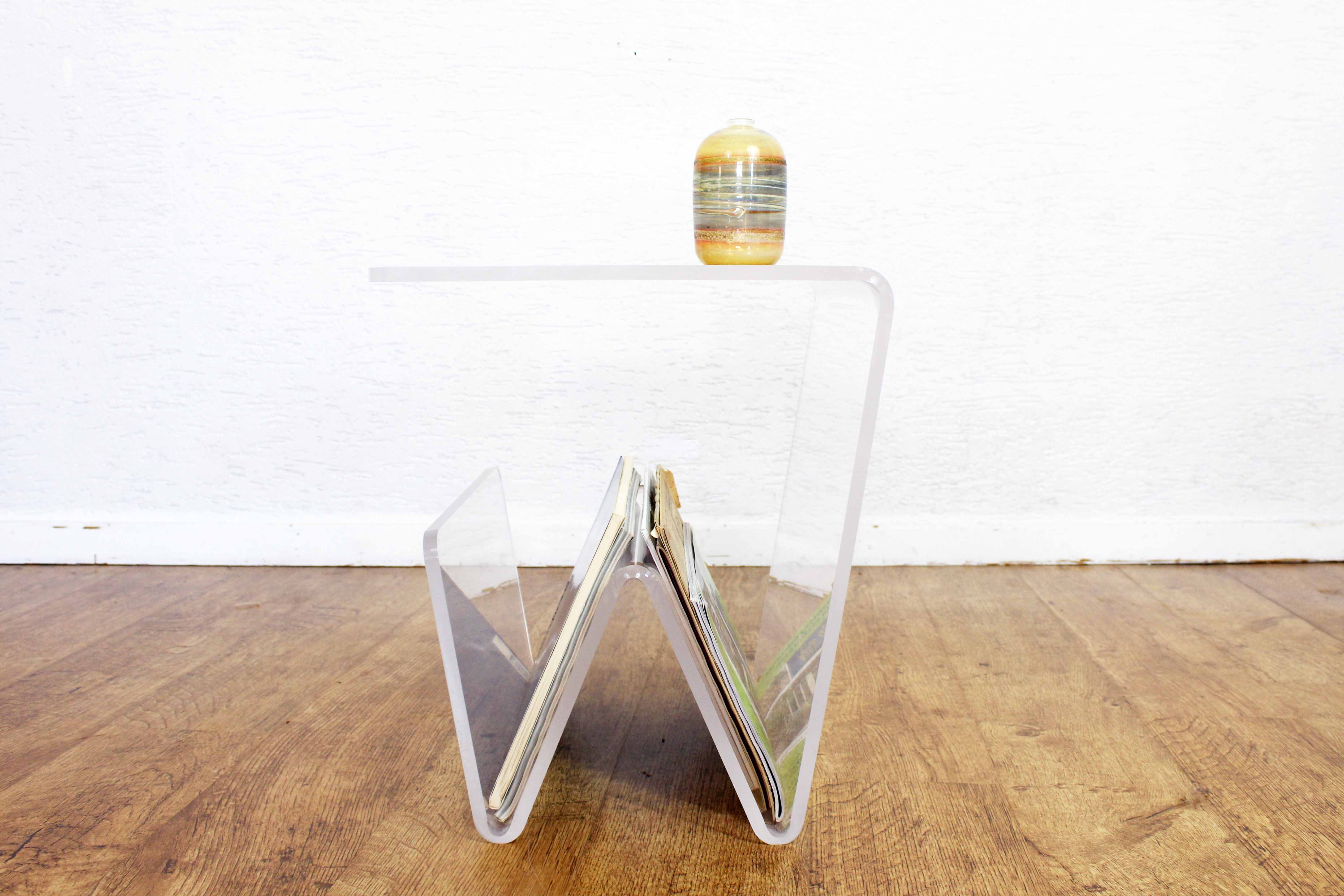 Plexiglas sofa end magazine holder