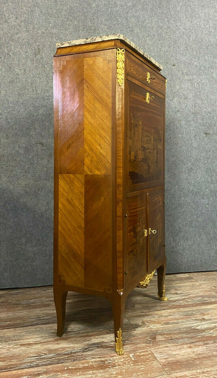 Secrétaire époque Napoléon III a la marqueterie de ruines