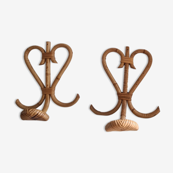 Duo of vintage rattan hooks