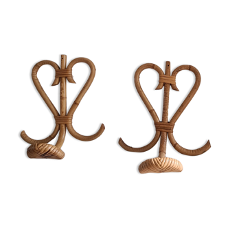 Duo of vintage rattan hooks