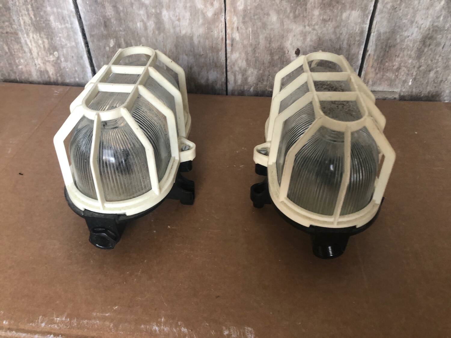 Pair Old Waterproof Bakelite Wall Lamp + Vintage White Plastic Reinforcement