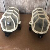 Pair Old Waterproof Bakelite Wall Lamp + Vintage White Plastic Reinforcement