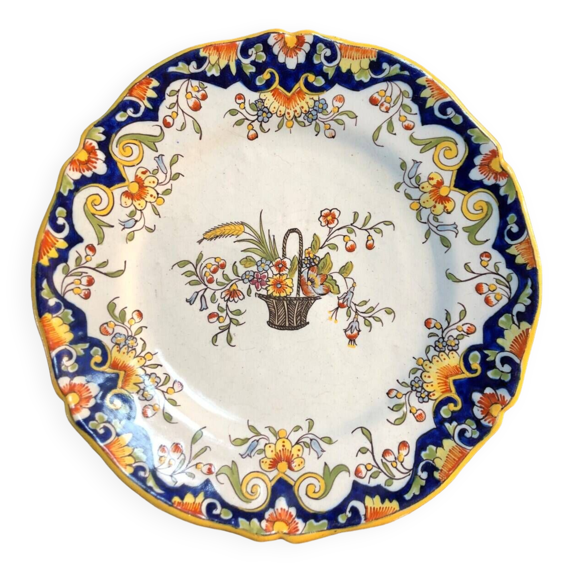 Decorative earthenware plate from Rouen 20th century
