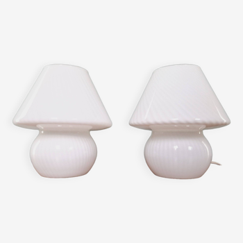 Paire de lampes champignon en verre de Murano, années 70-80
