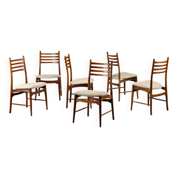 Chaises de salle à manger Georg Leowald en teck et tissu pour Wilkhahn, Allemagne, années 1960.