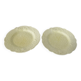 Paire d'assiettes à dessert en majolique jaune Midwinter England, motif feuille de chou