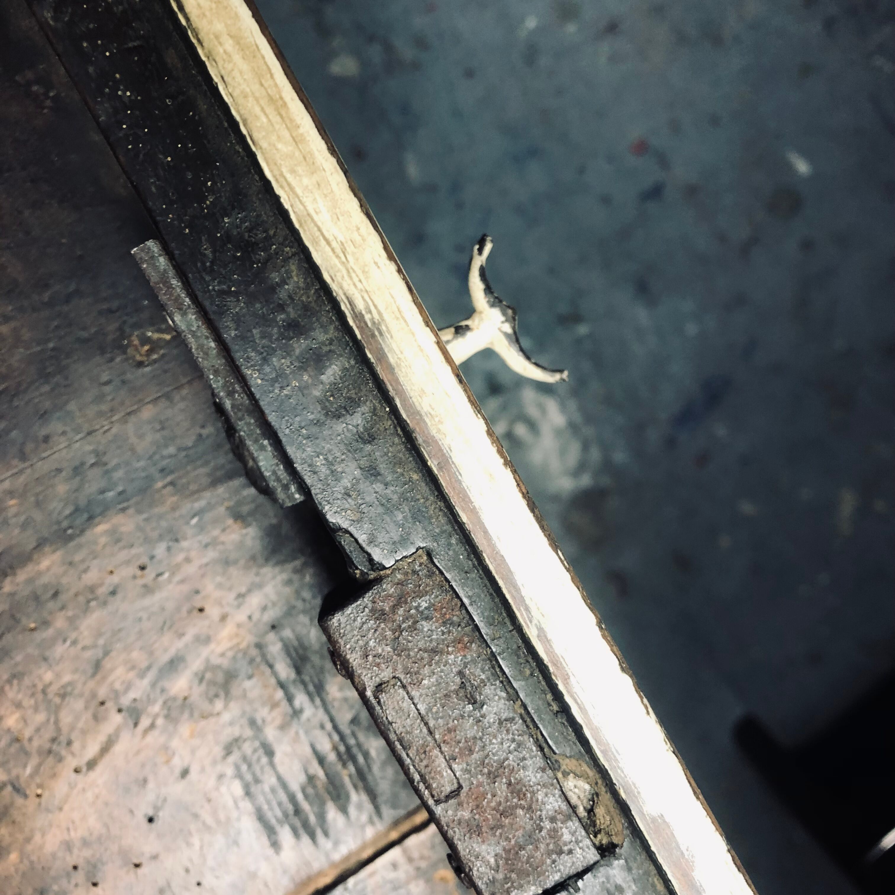 Old patinated painted wooden sideboard