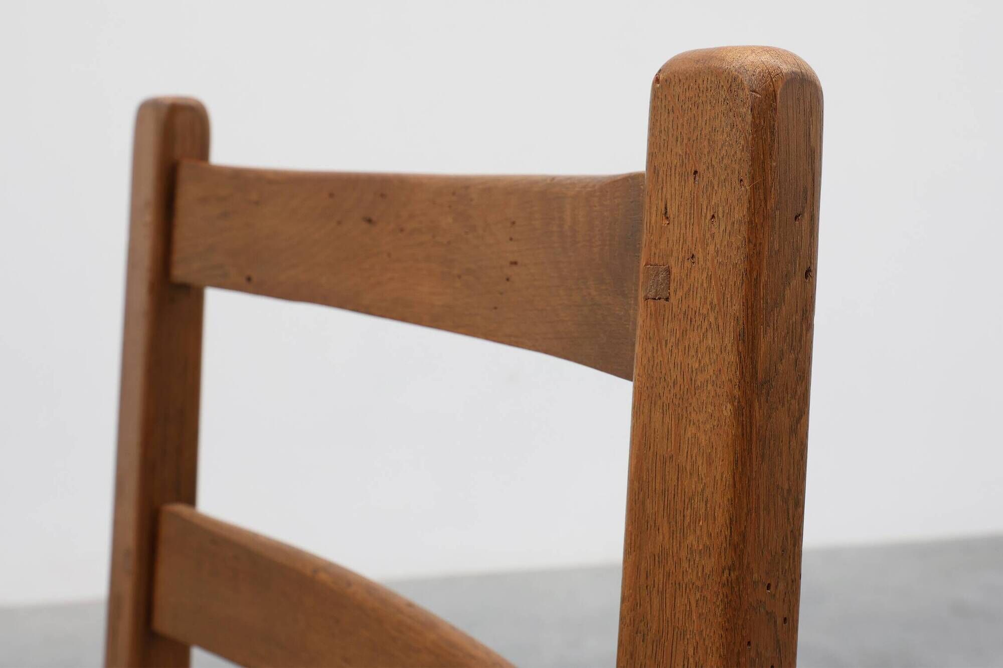 Set of 6 rustic oak ladder-back chairs with rush seats, France, 20th centur