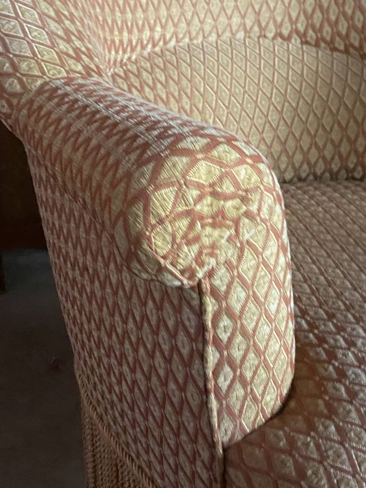 Pair of renovated upholstered frog chairs in beige velvet.