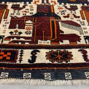 Vintage Tribal Lion Rug 204x110 cm, Old Tribal Wool Carpet, Black, Red Cream