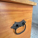 Swiss solid pine chest with wrought iron fittings, mid-20th century.