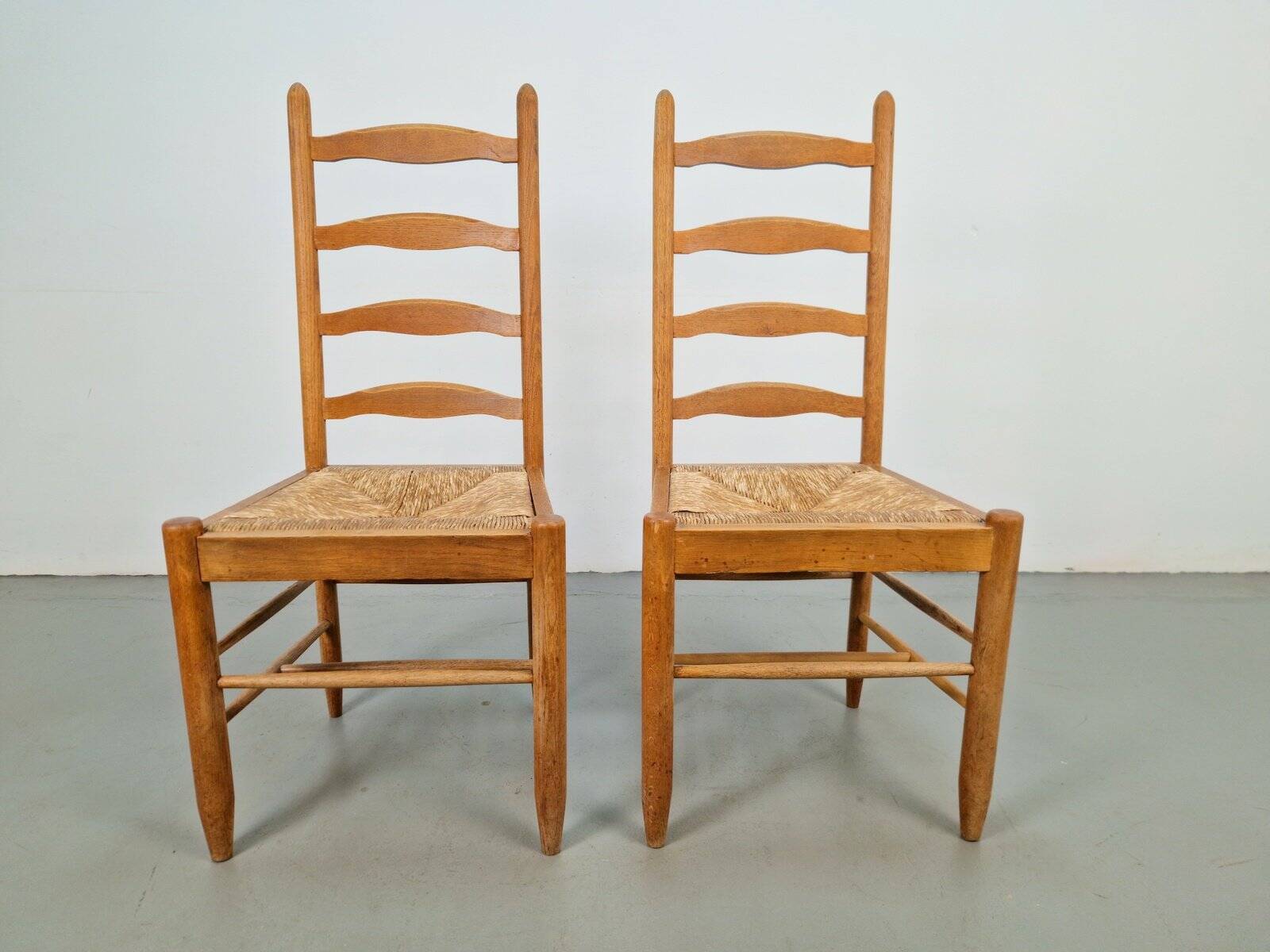 Vintage Brutalist Wicker Ladder Chairs, 1960s, Set of 2