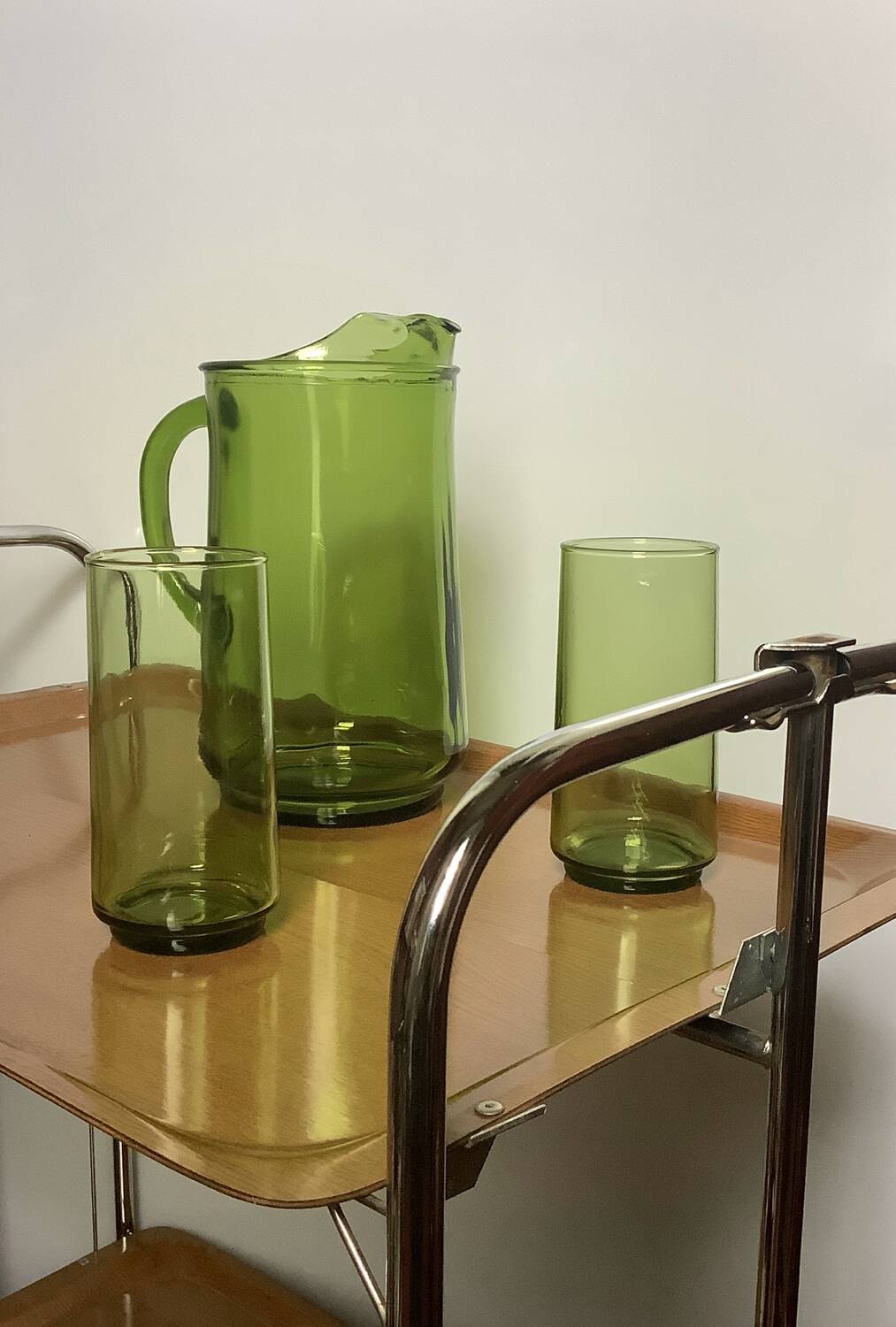 Drinks service (carafe and 6 glasses, Italy) from the 60s/70s