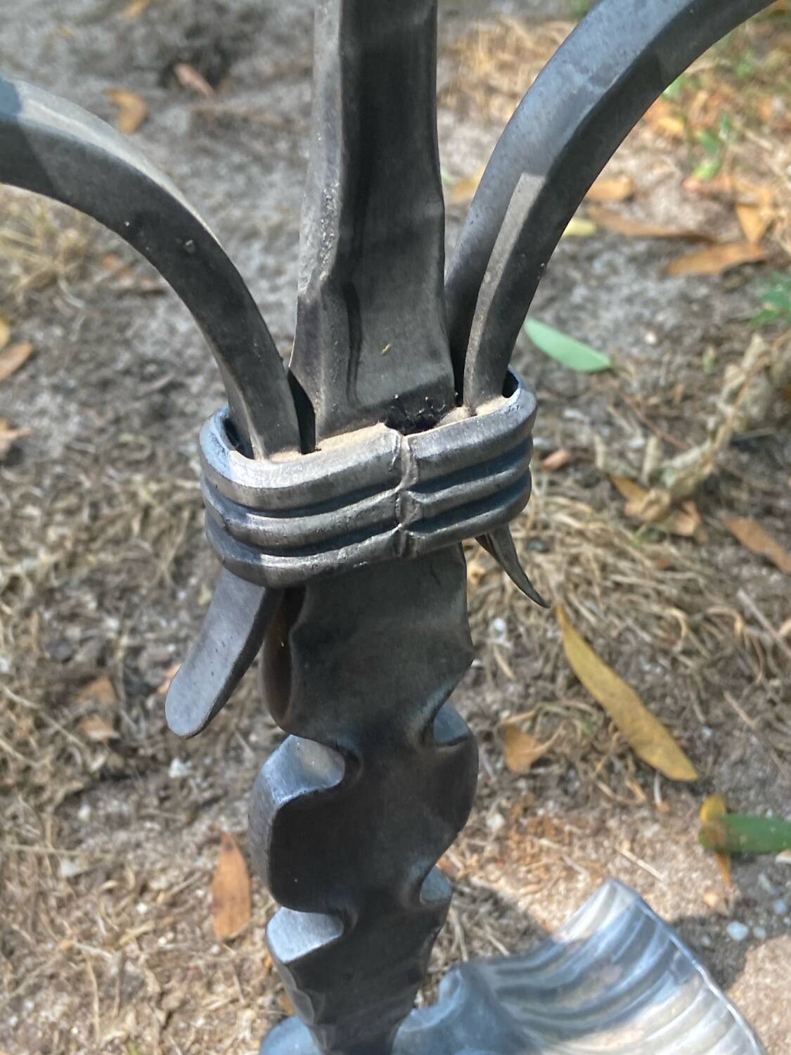 Large brutalist candlestick in handcrafted wrought iron