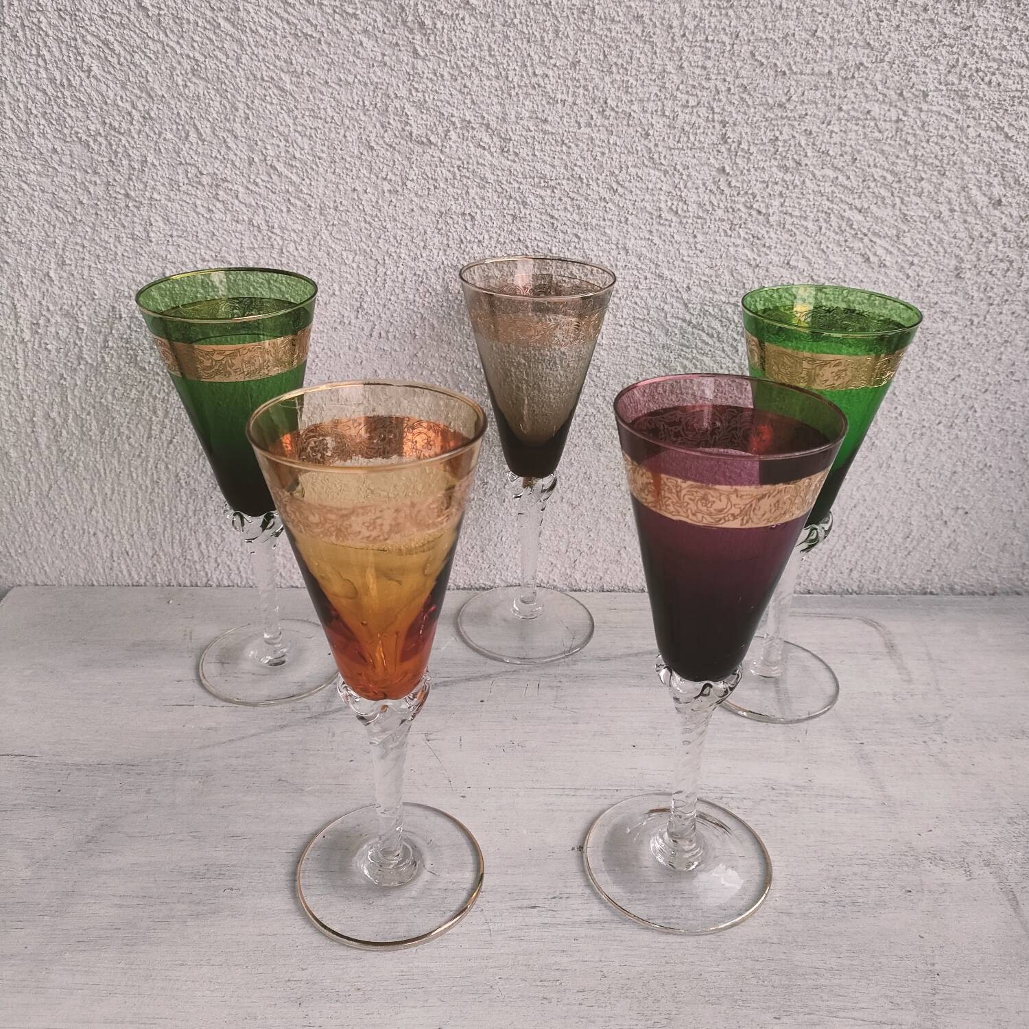 Set of 5 Murano glass flutes